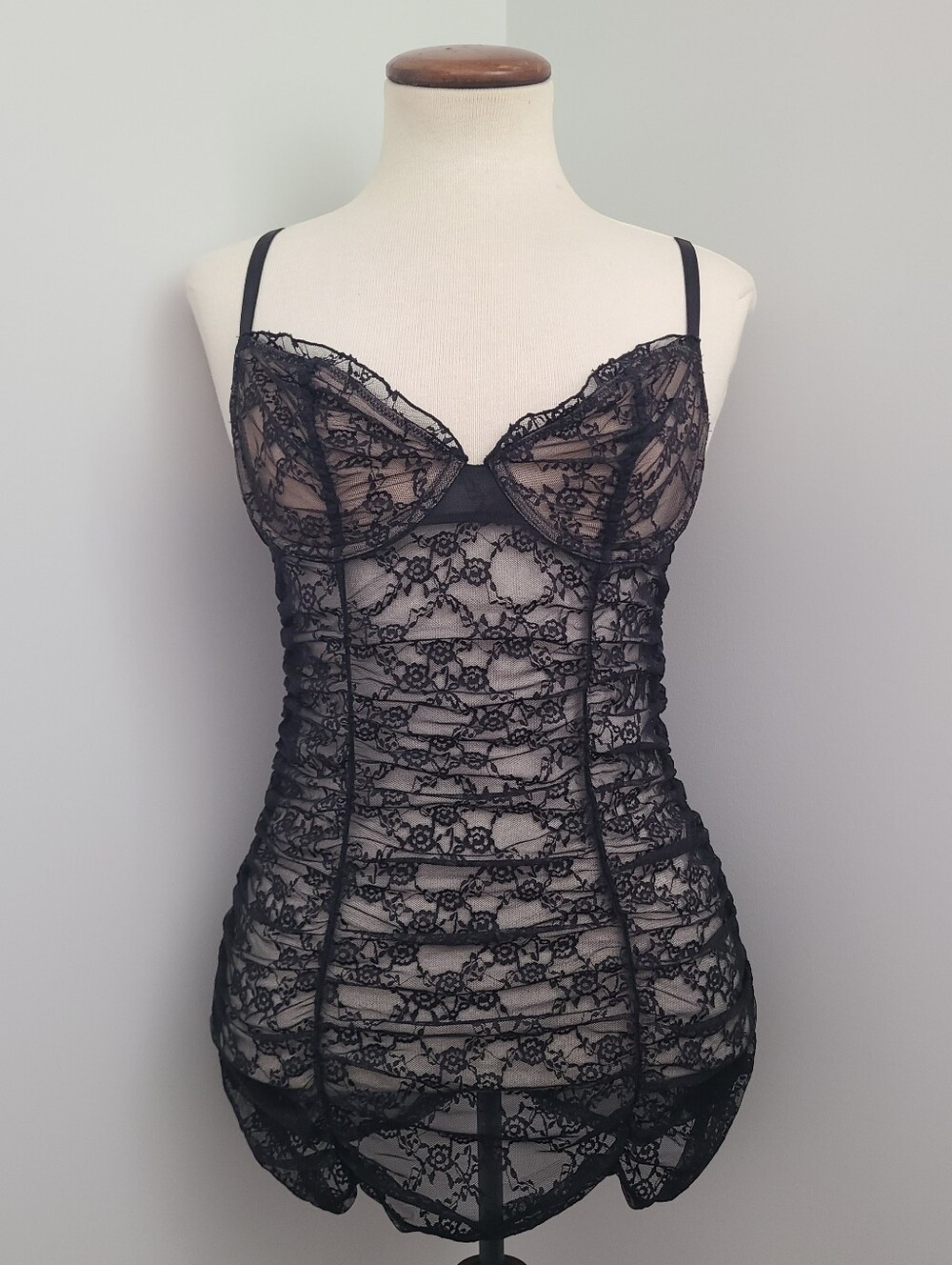 Adore Me Cheyenne Babydoll Women's M Sheer Lace Ruched Bodycon Underwire Dress
